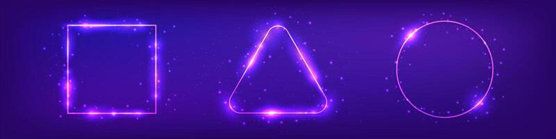 Set of neon frames with shining effects vector