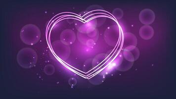Neon frame in heart form with shining effects and sparkles vector