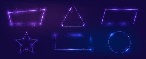 Set of six neon frames with shining effects vector