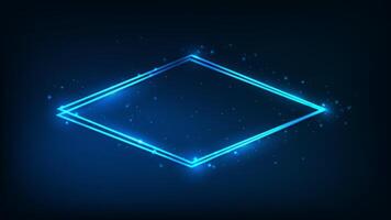 Neon double rhombus frame with shining effects vector