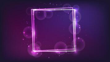 Neon square frame with shining effects and sparkles vector