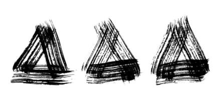 Black grunge brush strokes in triangle form vector