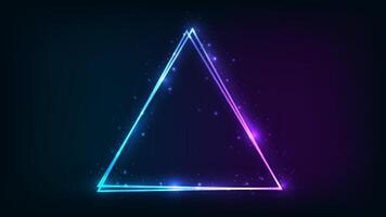 Neon double triangular frame with shining effects vector