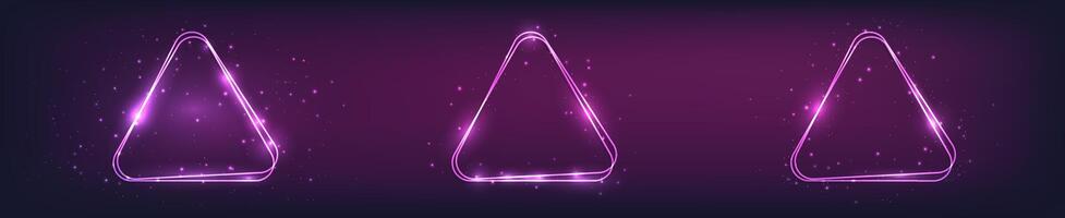 Neon double rounded triangle frame with shining effects vector