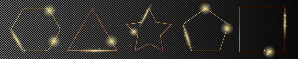Gold glowing different geometric shape frame vector