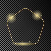 Gold glowing rounded pentagon shape frame vector