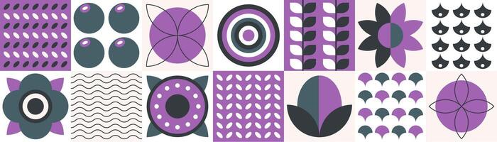 Bauhaus plants in a flat style, tiles pattern design, wallpaper with petals, leaves, geometric forms and shapes. illustration. vector