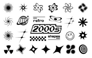 Trendy set of Y2k elements for graphic design. Geometric brutalism shapes, memphis graphic elements. Star shapes, symbols and metaballs in y2k style. vector