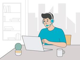 Office of company providing assistance and support with an employee vector