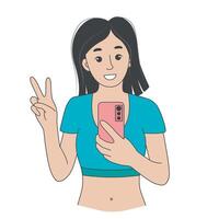 Girl taking selfie isolated on white background vector