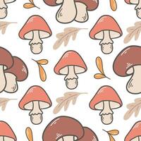 Autumn forest background with mushrooms and leaves vector
