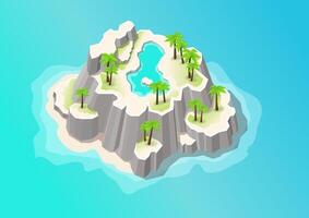 Isometric of rocky mountain island with trees vector