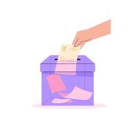 ballot box. A person drops a ballot paper into the ballot box. Voting concept vector