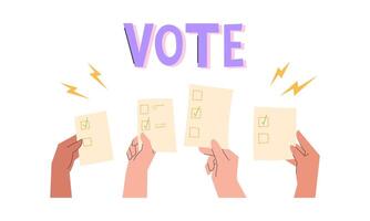 Voting concept. People holding ballot papers in their hands vector