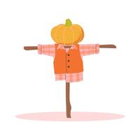 Garden scarecrow with a pumpkin instead of a head on a white background vector