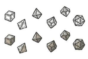 DND dice, set of tabletop board game. Cartoon sticker. Adventure boardgame with d20 and d12 sticker vector