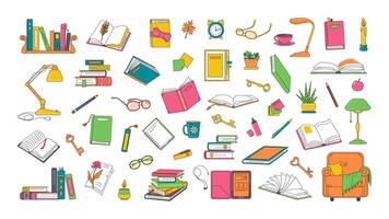 Books and stationery, reading related objects vector