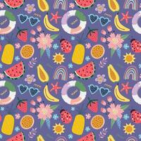 Summer time. Seamless pattern on dark background, illustration vector