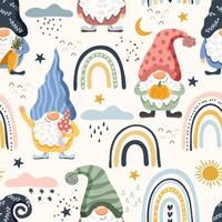 Gnomes and rainbows. Seamless pattern, illustration vector