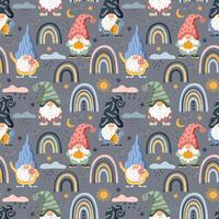 Gnomes and rainbows. Seamless pattern, illustration vector