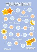 Printable rainbow reward chart. Chore chart for toddler. Sticker reward chart. Behavior for kids. Reward and achievement. Potty training chart. vector