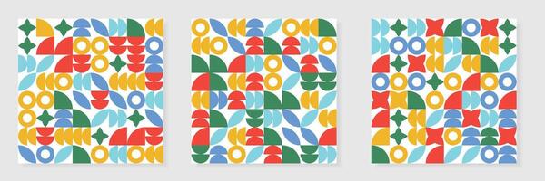Set of abstract backgrounds. Collection of trendy Bauhaus patterns with geometric shapes, geometry graphics. Geometry modern grid pattern. Abstract geometric pattern design in retro style. vector