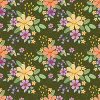 Beautiful flowers design on green color background seamless pattern. vector