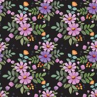 Beautiful flowers and leaf on black color background vector