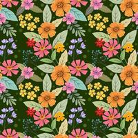 Beautiful flowers design on green color background seamless pattern. vector