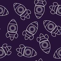 Seamless pattern of linear space rockets on a purple background vector