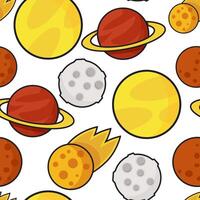 Seamless pattern of space comets, moon and sun on white background vector