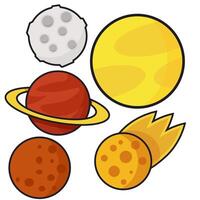 Set of Sun, Space Comet, Saturn and Moon vector