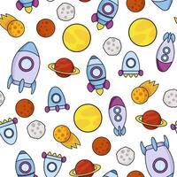 Multicolored seamless pattern of space rockets and planets vector