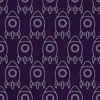 Dark purple seamless pattern of geometrically arranged space rockets in lines vector