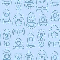 Blue seamless pattern of linear space rockets vector