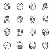 Headset icon set. Includes audio, network, star, usb, listen, smartphone, and More. Outline icons collection. vector