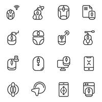 Mouse icon set. Includes mouse, arrow, cable mouse, click, computer, cursor, device, scroll, and More. Outline icons collection. vector