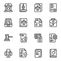 Notary icon set. Includes balance, justice, building law, reject, safe box, printer, confirmation, and More. Outline icons collection vector
