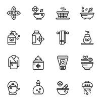 SPA icon set. Includes balm, grooming, honey, robe, relax, teapot, and More. Outline icons collection. vector