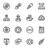 Car icon set. Includes car light, engine, tire, service, radiator, piston, and More. Outline icons collection. vector