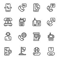 Phone Cell icon set. Includes notification, public call, network, ringing, call centre, and More. Outline icons collection. vector