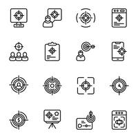 Target icon set. Includes aim, business, computer, focus, shoot, team work, web browser, and More. Outline icons collection. vector