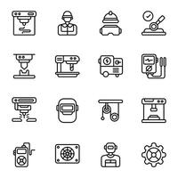 Laser Cutting icon set. Includes 3d printing, bending, coolers, helmet, multimeter, lever, and More. Outline icons collection. vector