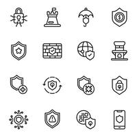Defense icon set. Includes barcode, global, network, padlock, protection, tower, warning, and More. Outline icons collection. vector