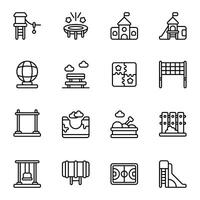 Park icon set. Includes amusement, castle, swing, trampolin, sandbox, slide, and More. Outline icons collection. vector
