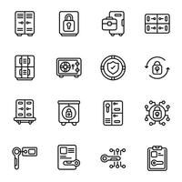 Locker icon set. Includes business, changing room, furniture, lock, safe locker, and More. Outline icons collection. vector