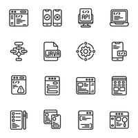 Coding icon set. Includes algorithm, api, backend, error, javascript, landing page, and More. Outline icons collection. vector