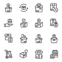 Package icon set. Includes boxes, protection, secure, surprise, trolley, and More. Outline icons collection. vector