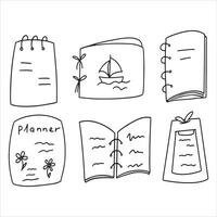 Set of notepads, planners, diaries. School or office stationery concept. To do list, memo sheet stickers, blank diary decor elements set. Doodles vector