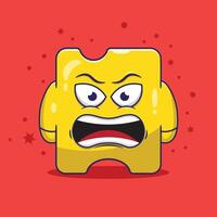 Cartoon illustration of angry expression. flat design of puzzle character with simple color inside. puzzle character icon mascot illustration concept vector